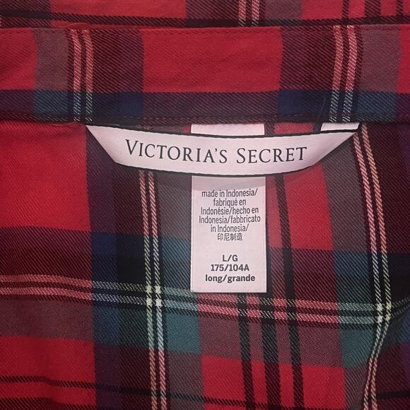 Victoria's Secret Pajama Set Womens Large Red Plaid Button Top Drawstring Pants - Picture 9 of 12